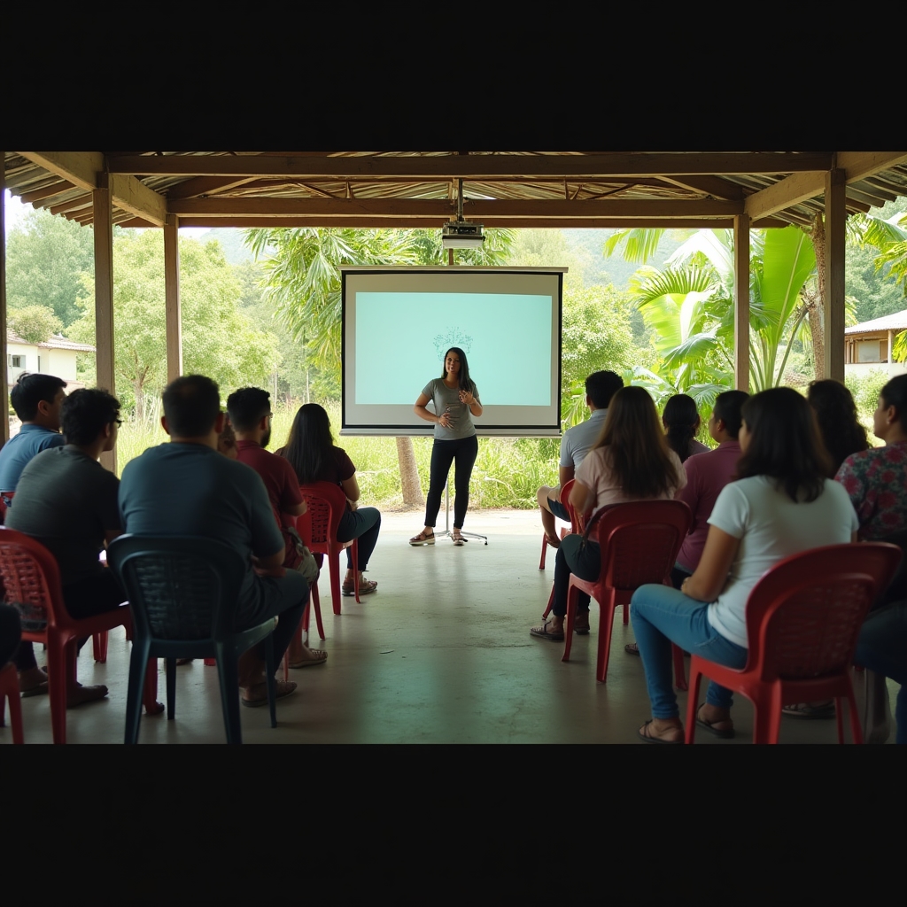 Community members gathered for an educational session in a local meeting space in Paraguay